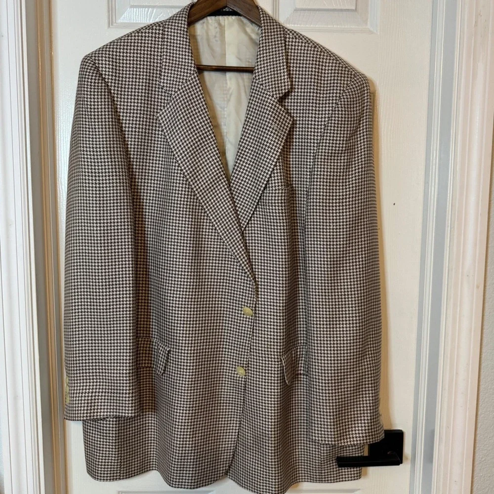 Countess Mara 100% silk Mens Brown Houndstooth Blazer Sport Coat 48L
